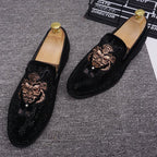 Rhinestone Gold Embroidered Loafers
