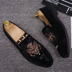 Rhinestone Gold Embroidered Loafers